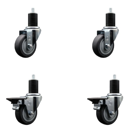 Service Caster 3.5'' Thermoplastic Rubber Wheel Swivel 1-3/4'' Expanding Stem Caster Set 2 Brakes, 4PK SCC-EX20S3514-TPRB-2-PLB-2-134